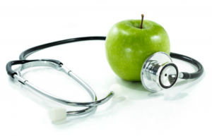 Walk-in Clinic stethoscope and apple